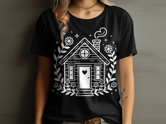 Cozy Cottage Graphic Print T-Shirt for Women Casual Top
