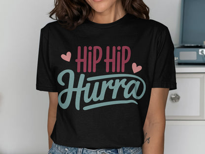 Hip Hip Hurra Graphic Tee with Hearts Design