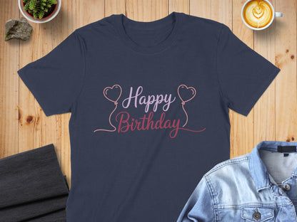 Happy Birthday Shirt with Heart Balloon Design