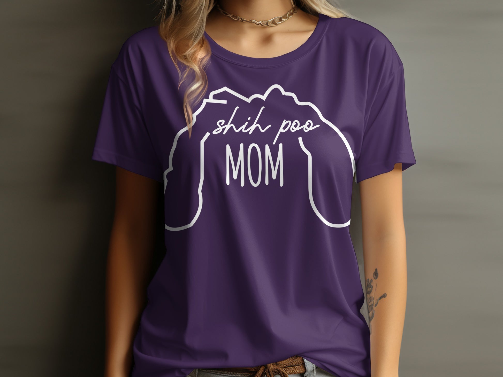 Shih Poo Mom Graphic Design Purple T-shirt for Dog Lovers