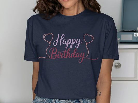 Happy Birthday Print on Balloon Design T-shirt