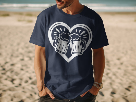 Heart with Beer Mugs Graphic Design T-shirt product