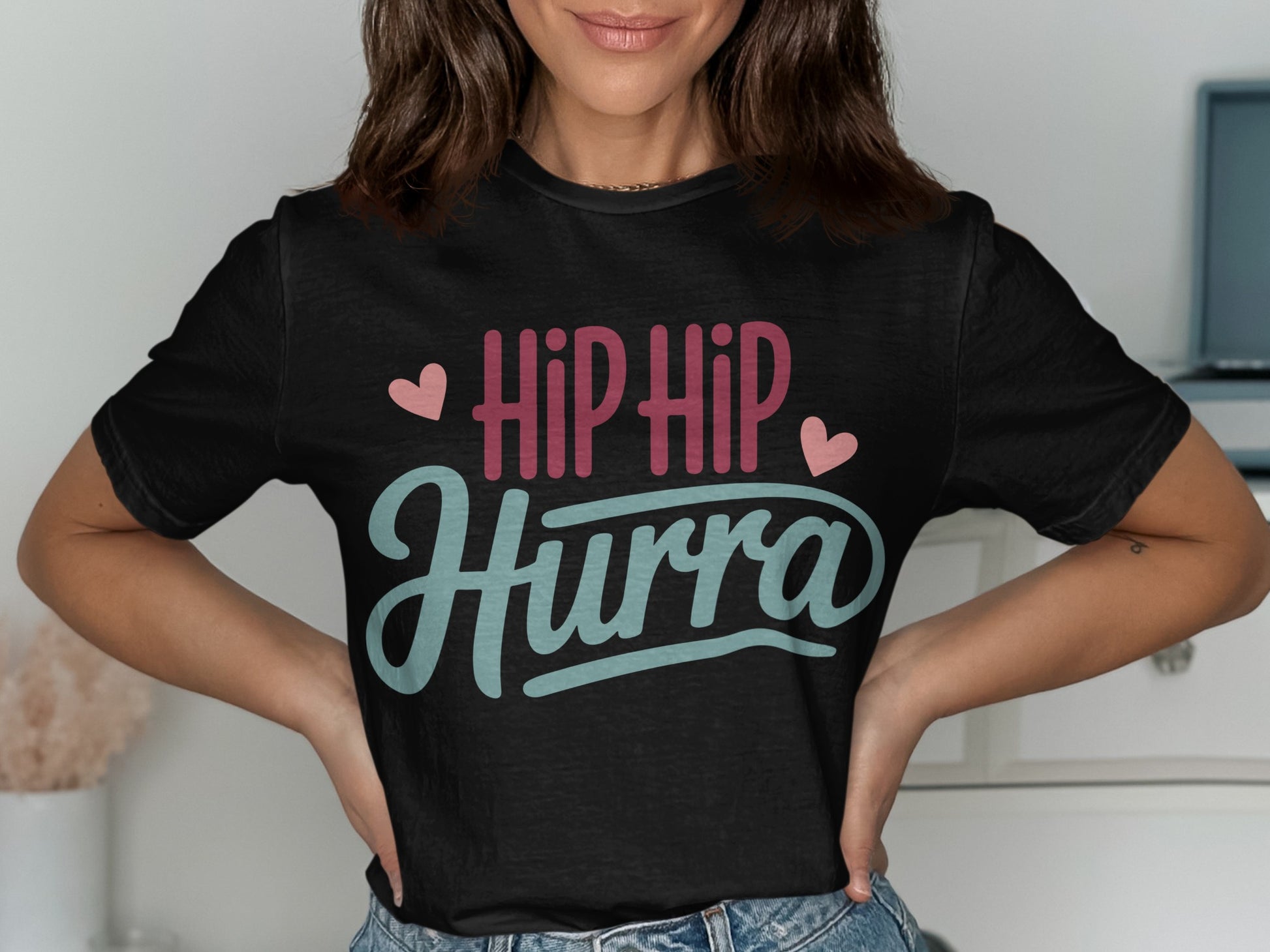 Hip Hip Hurra Graphic Text with Hearts Tee
