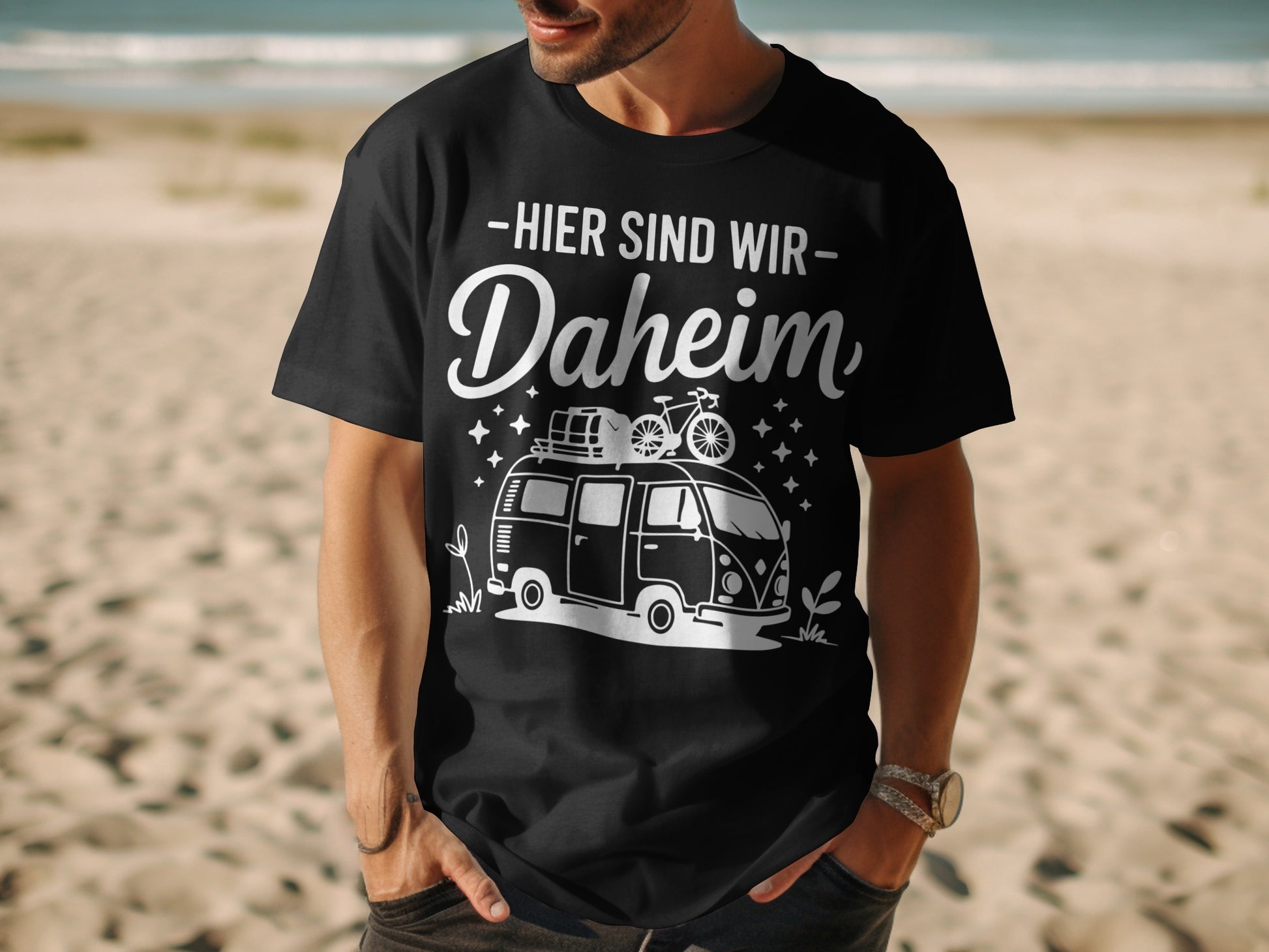 Hier Sind Wir Daheim Camper Design T-Shirt