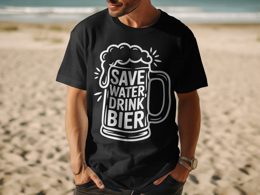 Save Water Drink Bier Graphic Black T-shirt