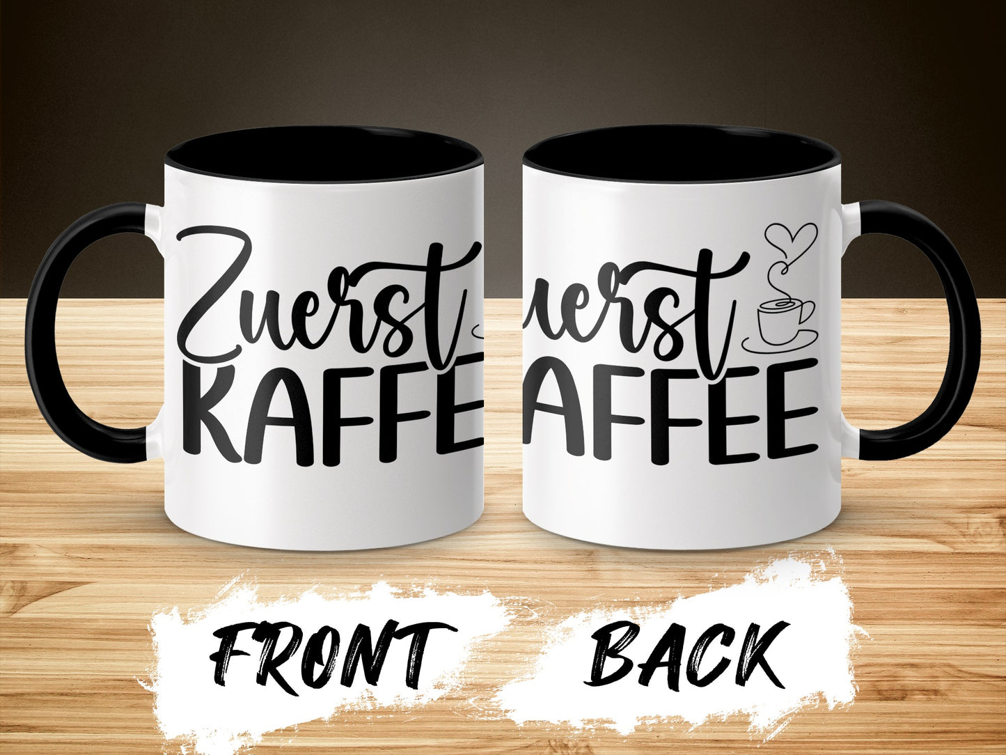 Zuerst Kaffee Black and White Dual Handle Mug