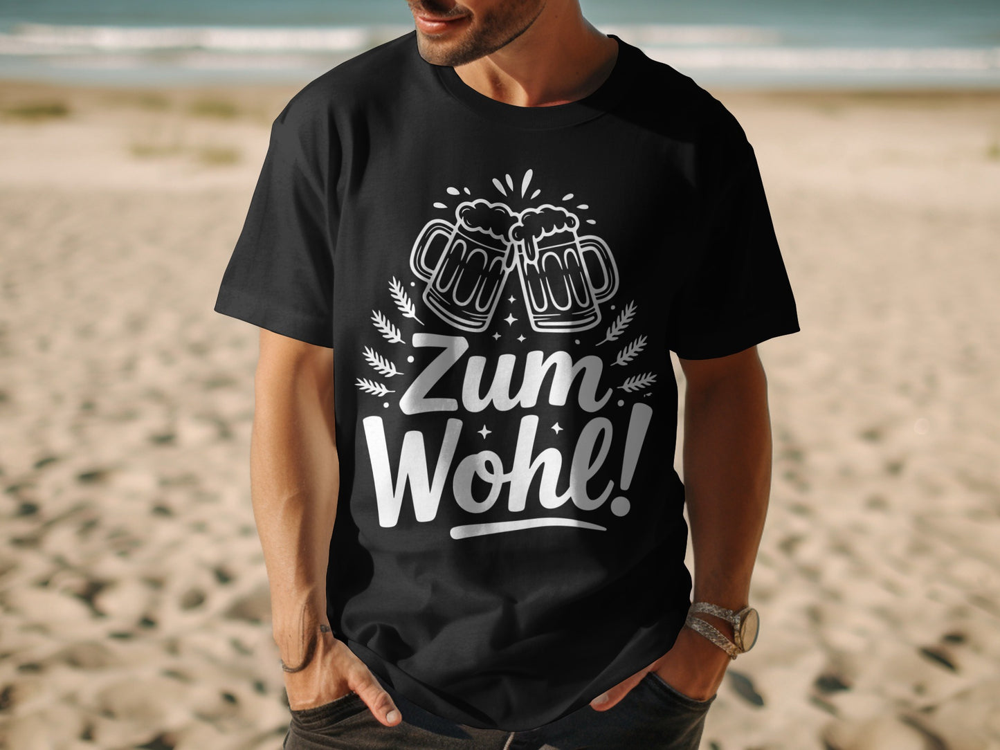 Zum Wohl Graphic T-Shirt with Beer Mugs Design
