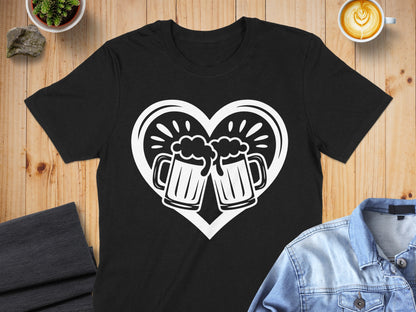 Cheers Beer Heart Graphic Tee Shirting T-Shirt