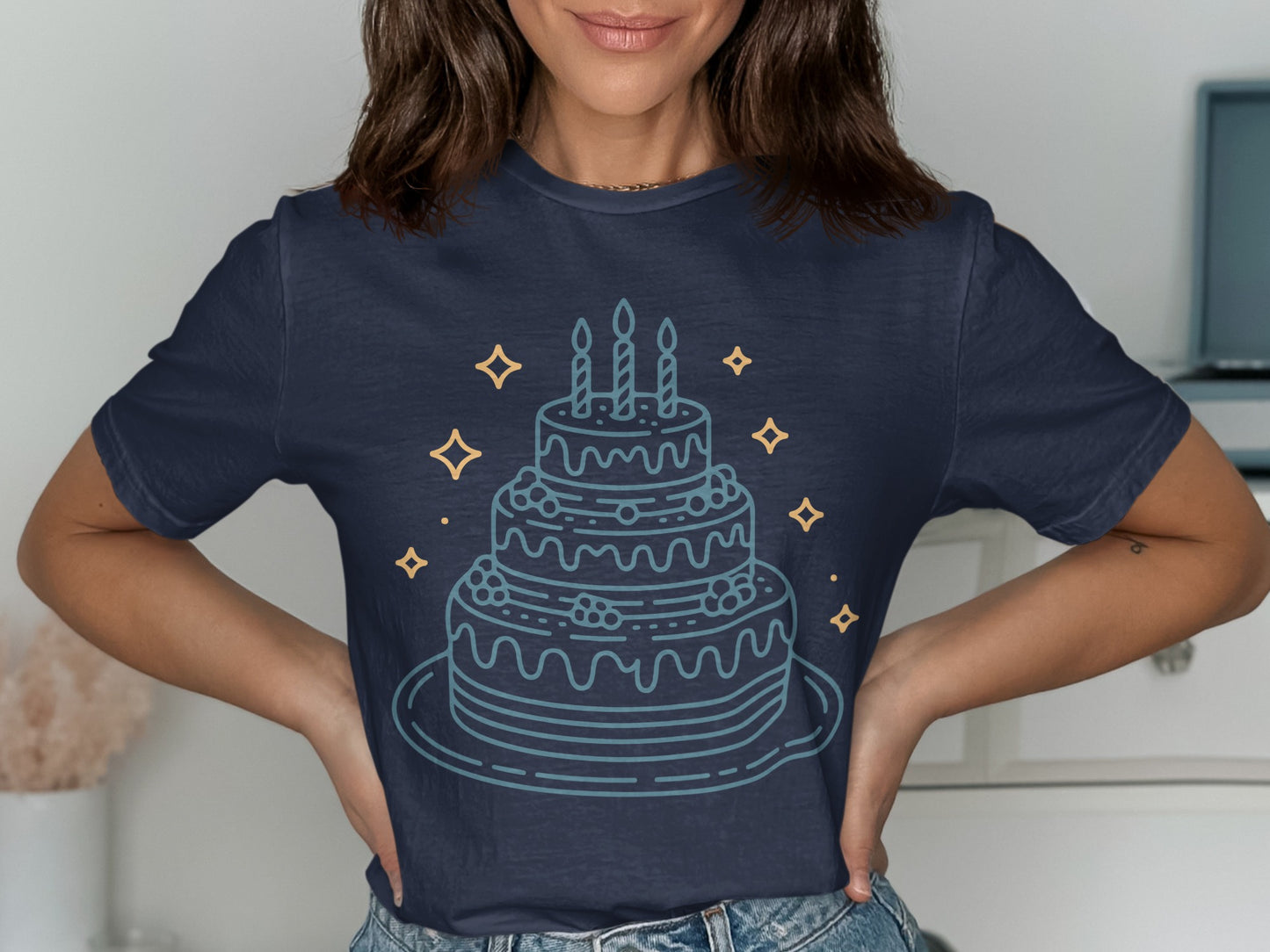 Birthday Cake Graphic T-Shirt with Candle Design