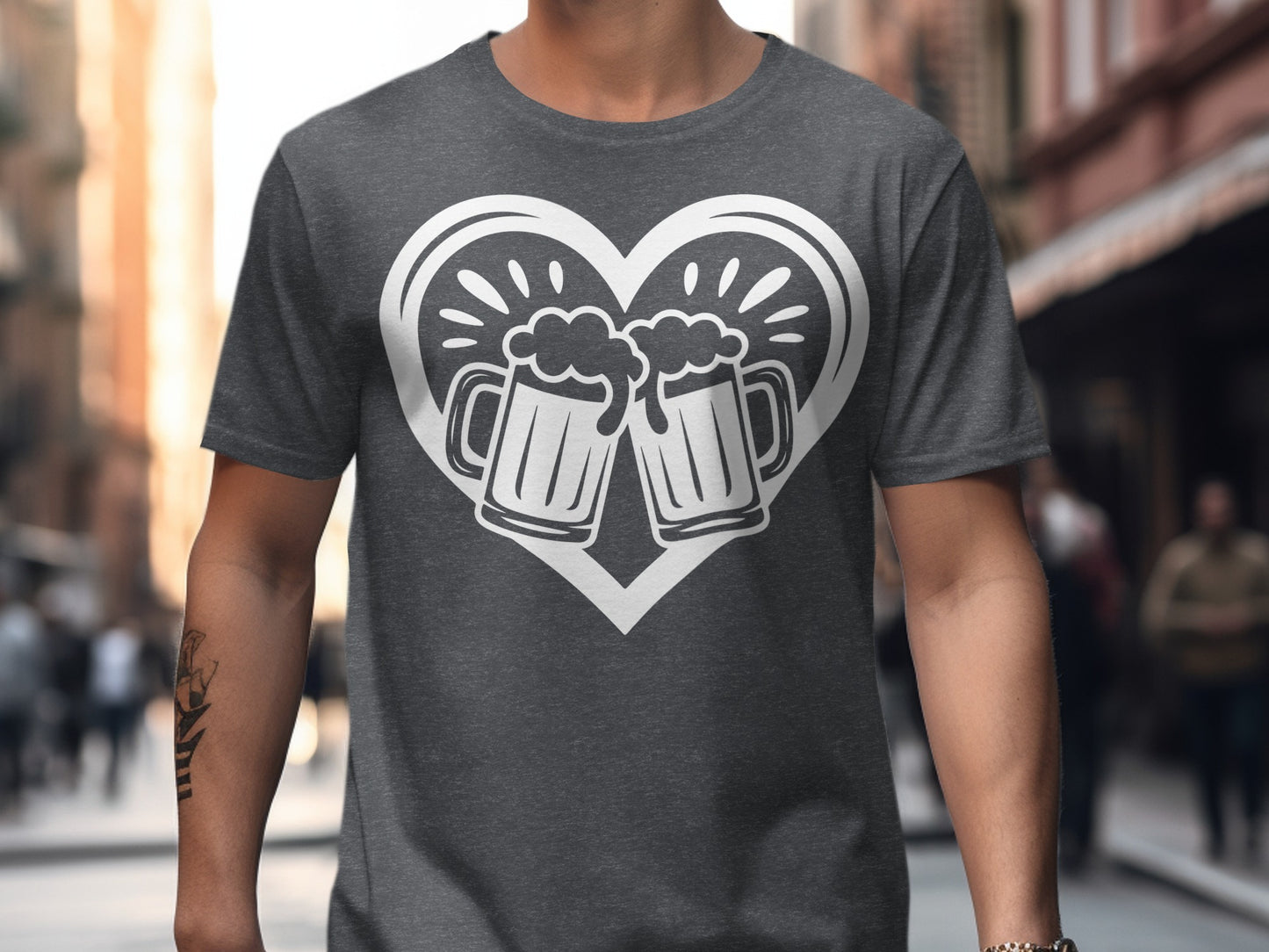 Heart and Clinking Beer Mugs Graphic Shirt
