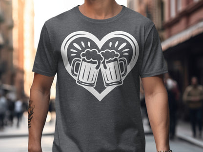 Heart and Clinking Beer Mugs Graphic Shirt
