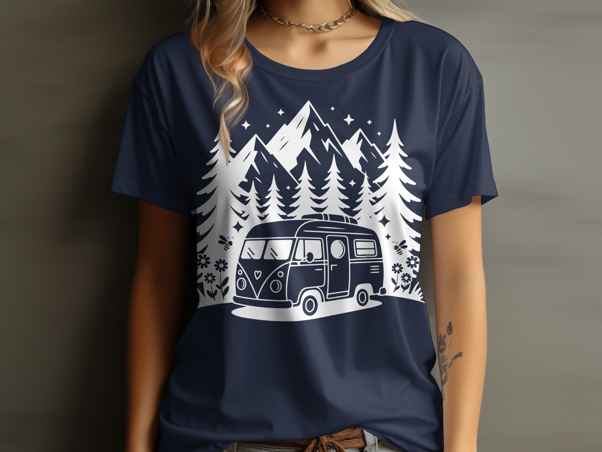 Scenic Mountain Adventure Camper Van Graphic T-shirt