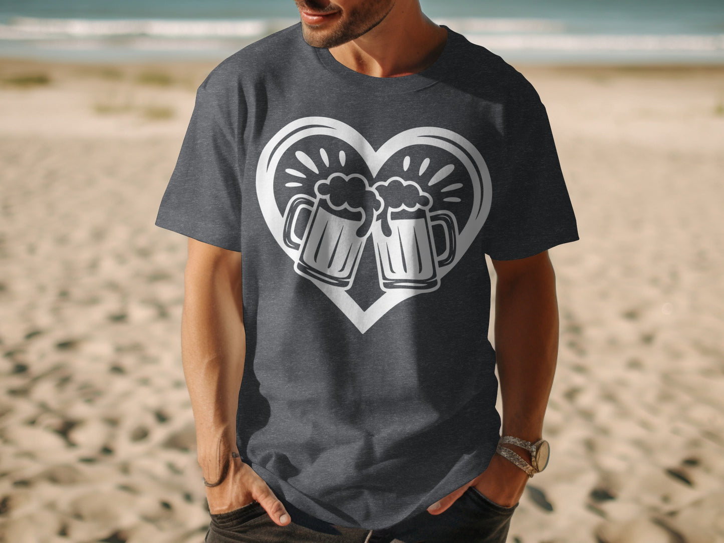 Heart and Beer Mugs Printed Graphic T-shirt