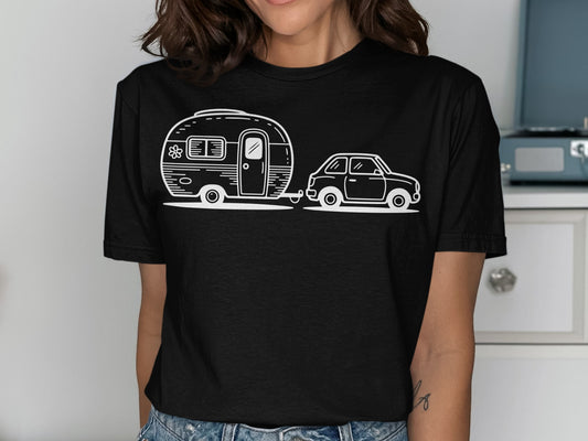 Women's shirt with a cute caravan and car print
