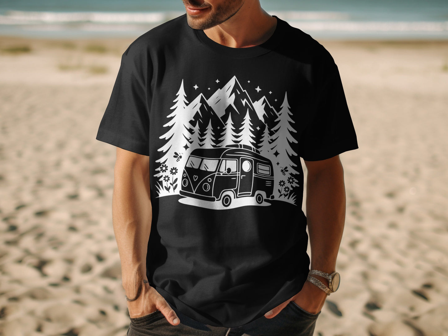 Vintage Camper Van Adventure Graphic T-shirt