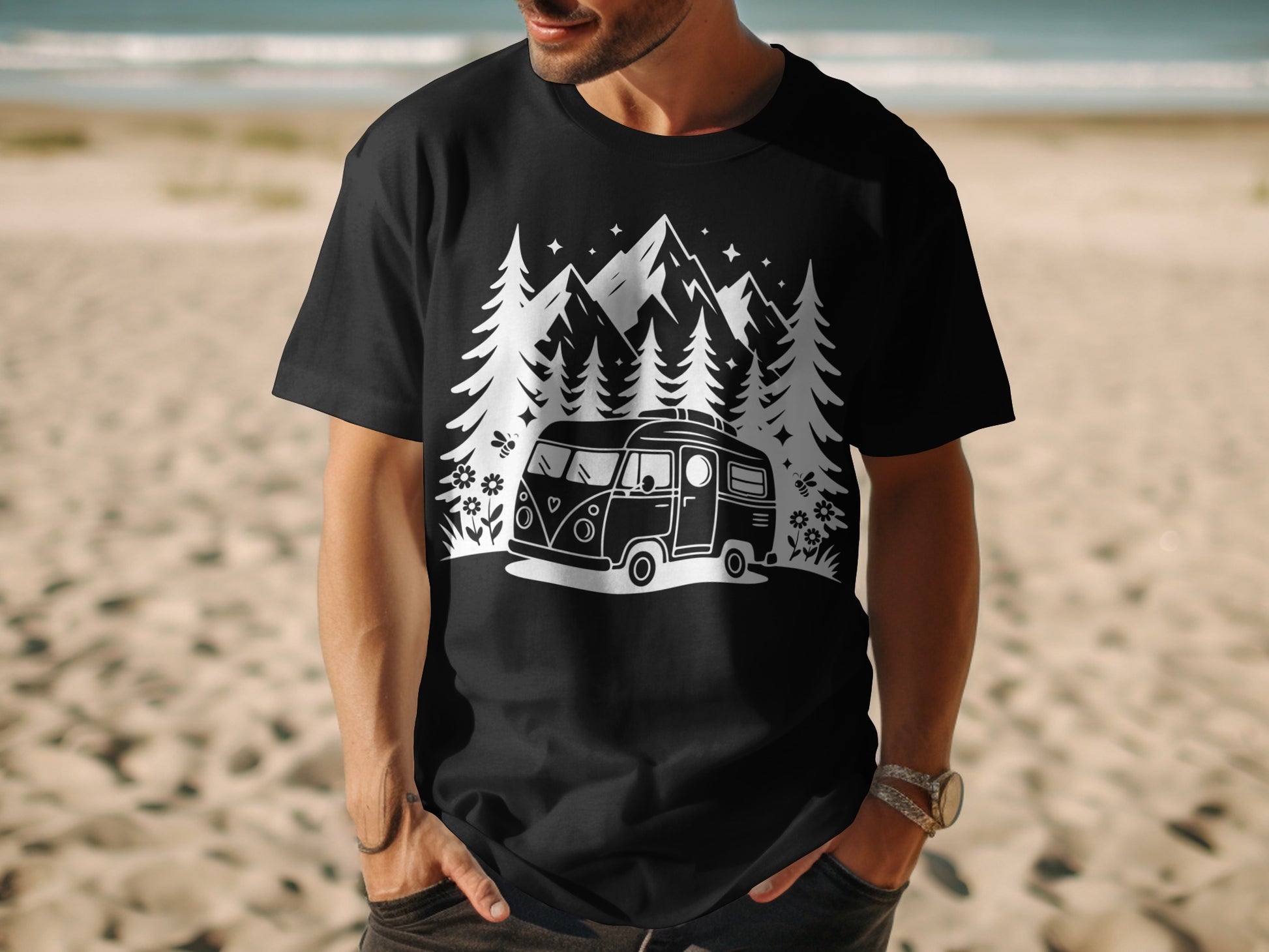 Vintage Camper Van Adventure Graphic T-shirt