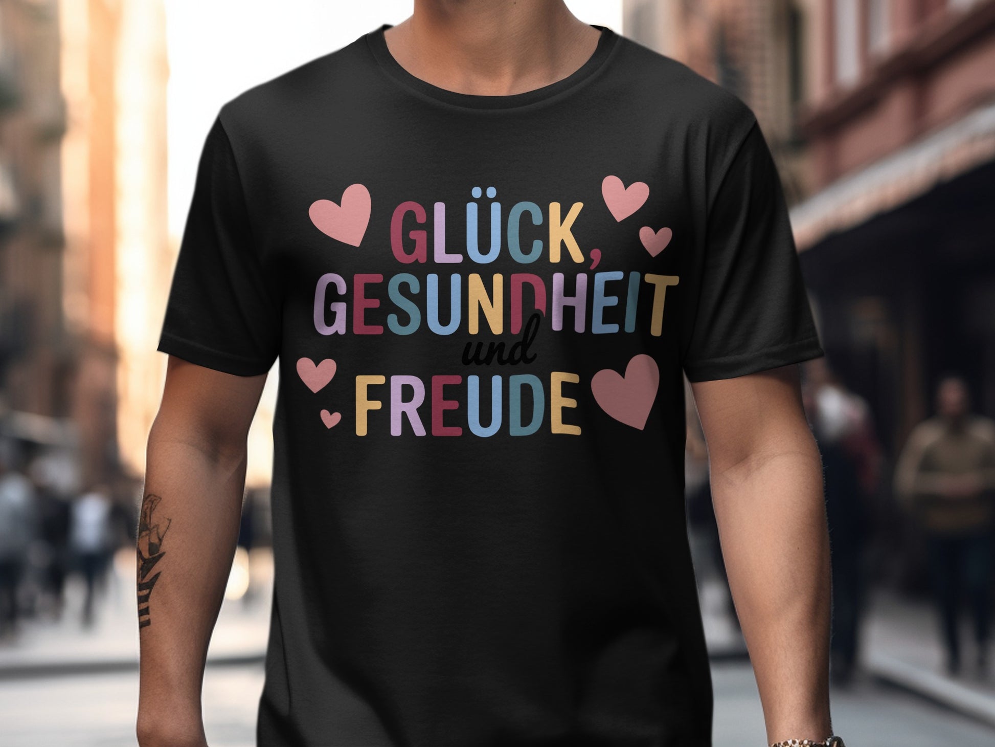 Glück Gesundheit und Freude Heart Design T-shirt