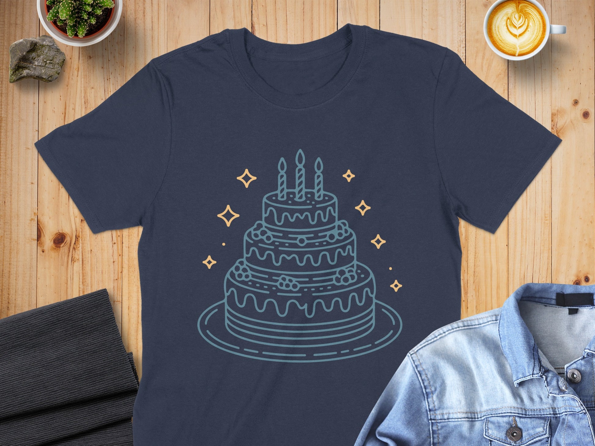 Festive candles and cake graphic design T-shirt