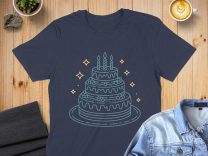 Festive candles and cake graphic design T-shirt