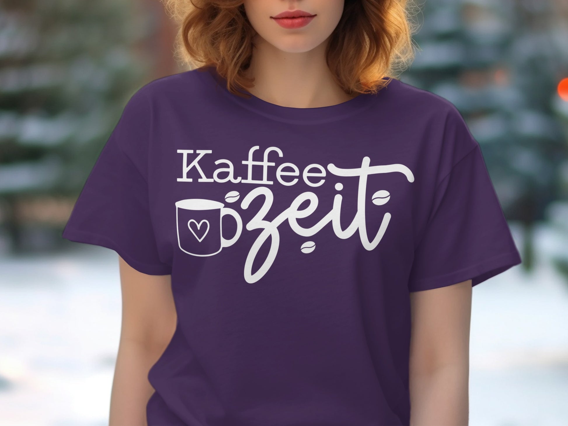 Kaffee Zeit Graphic Design Purple Shirt