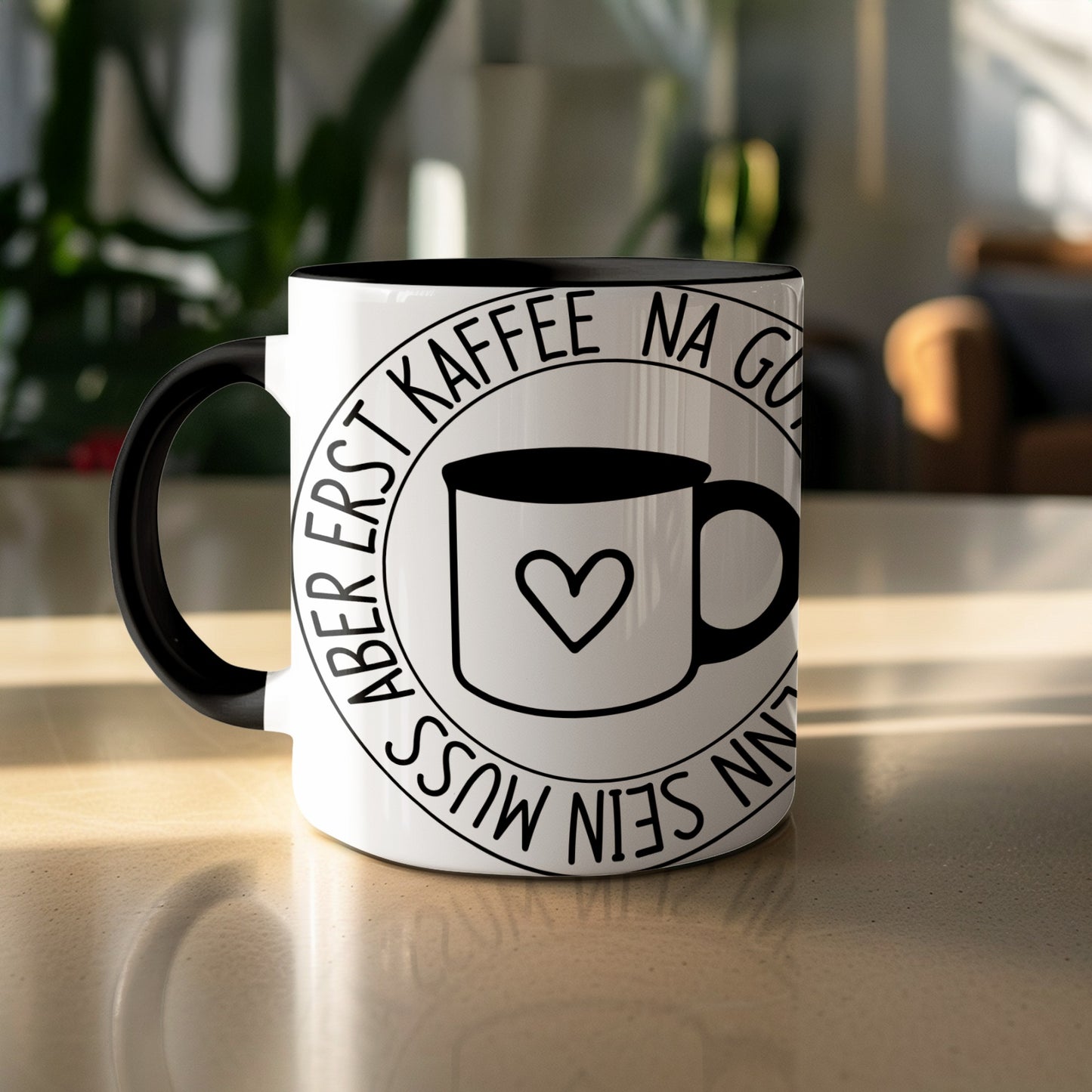 Mug with Heart Design and German Text Printed