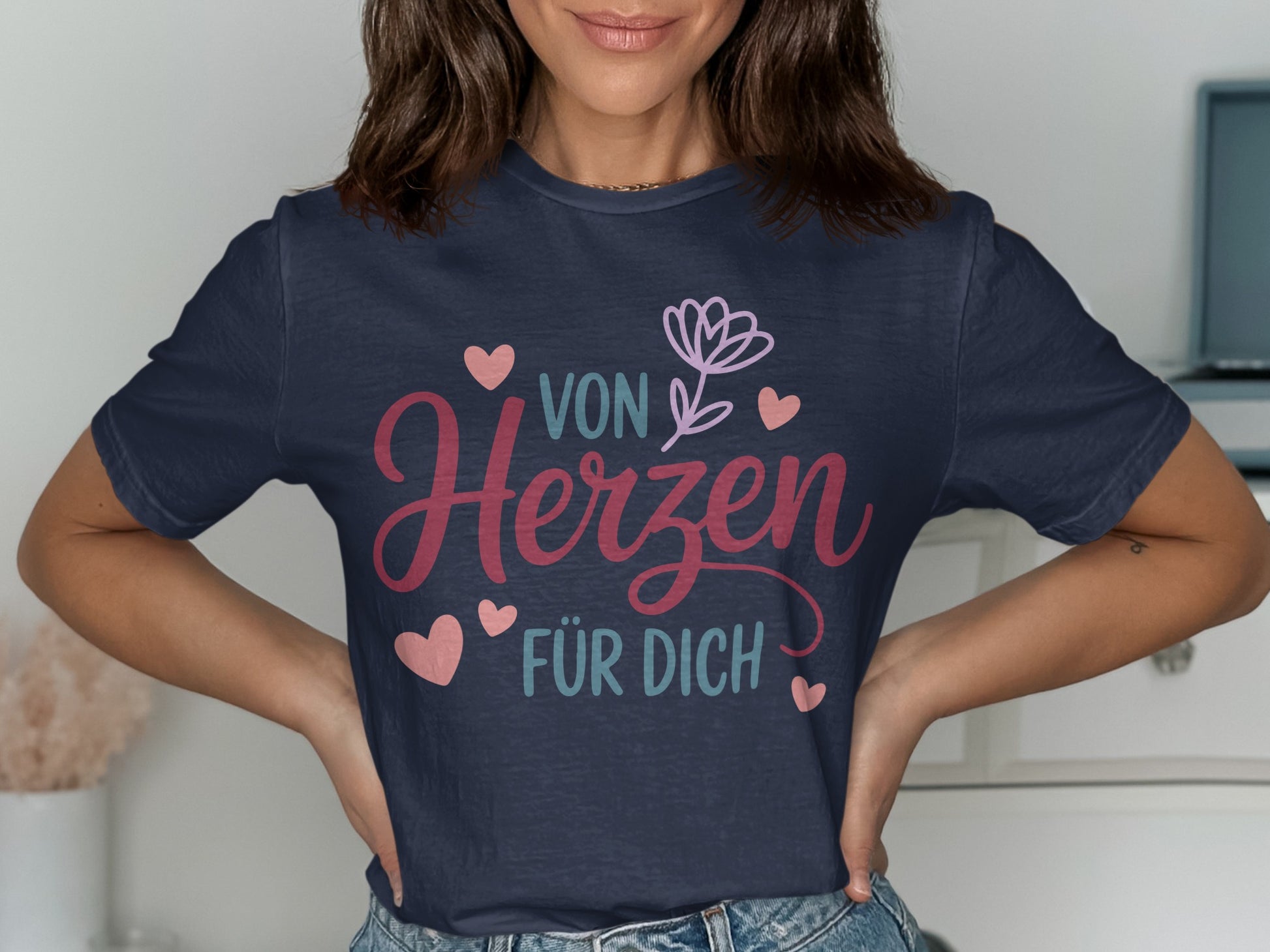 Von Herzen Für Dich T-Shirt with Heart and Flower Design
