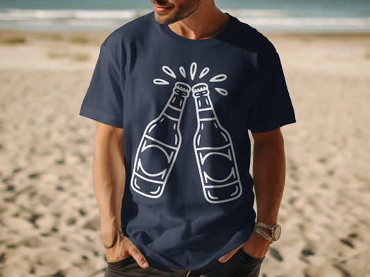 Cheers Bottle Print Casual Beachwear T-shirt