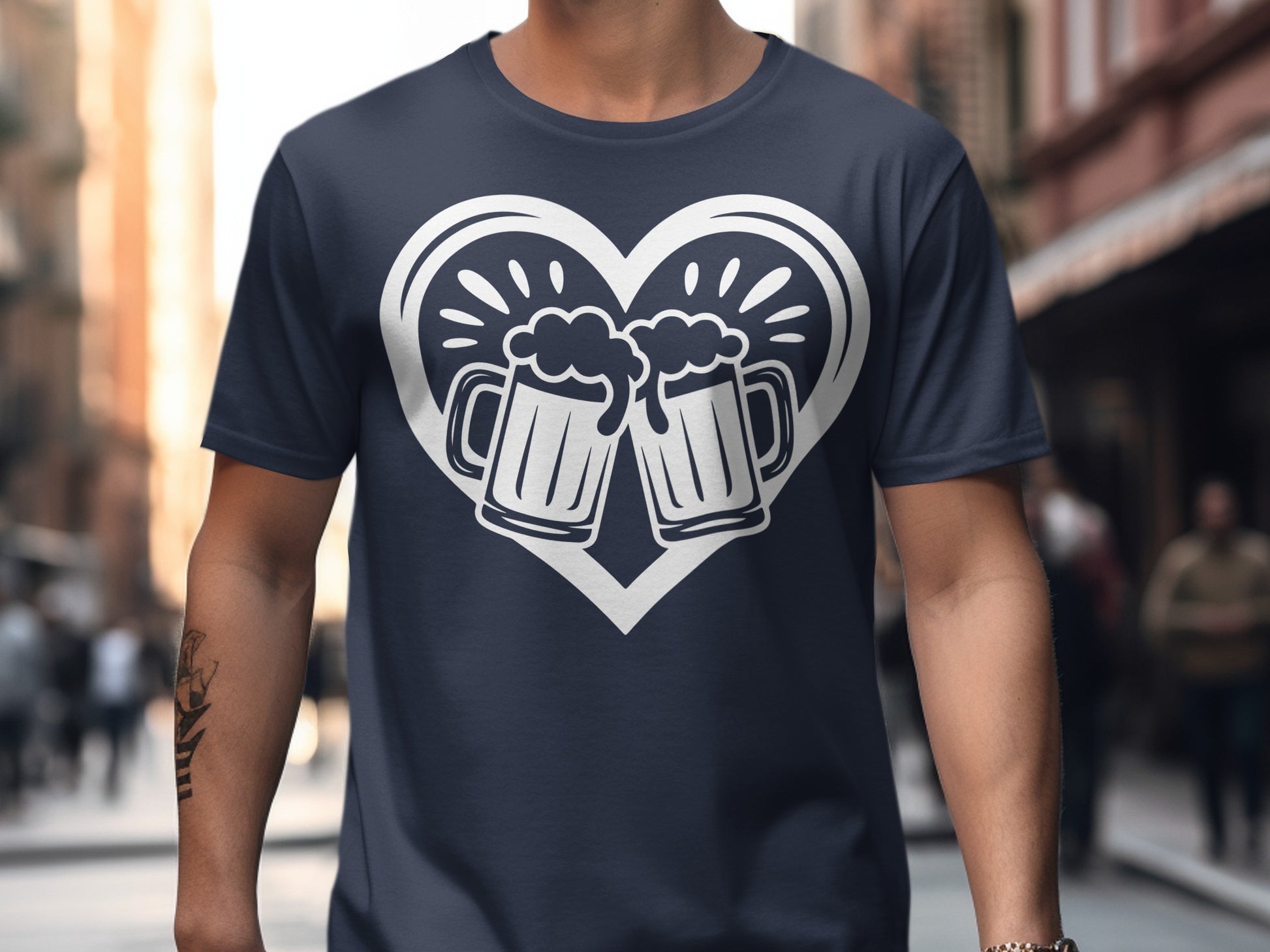 Heart and Beer Mugs Graphic Short Sleeve T-shirt