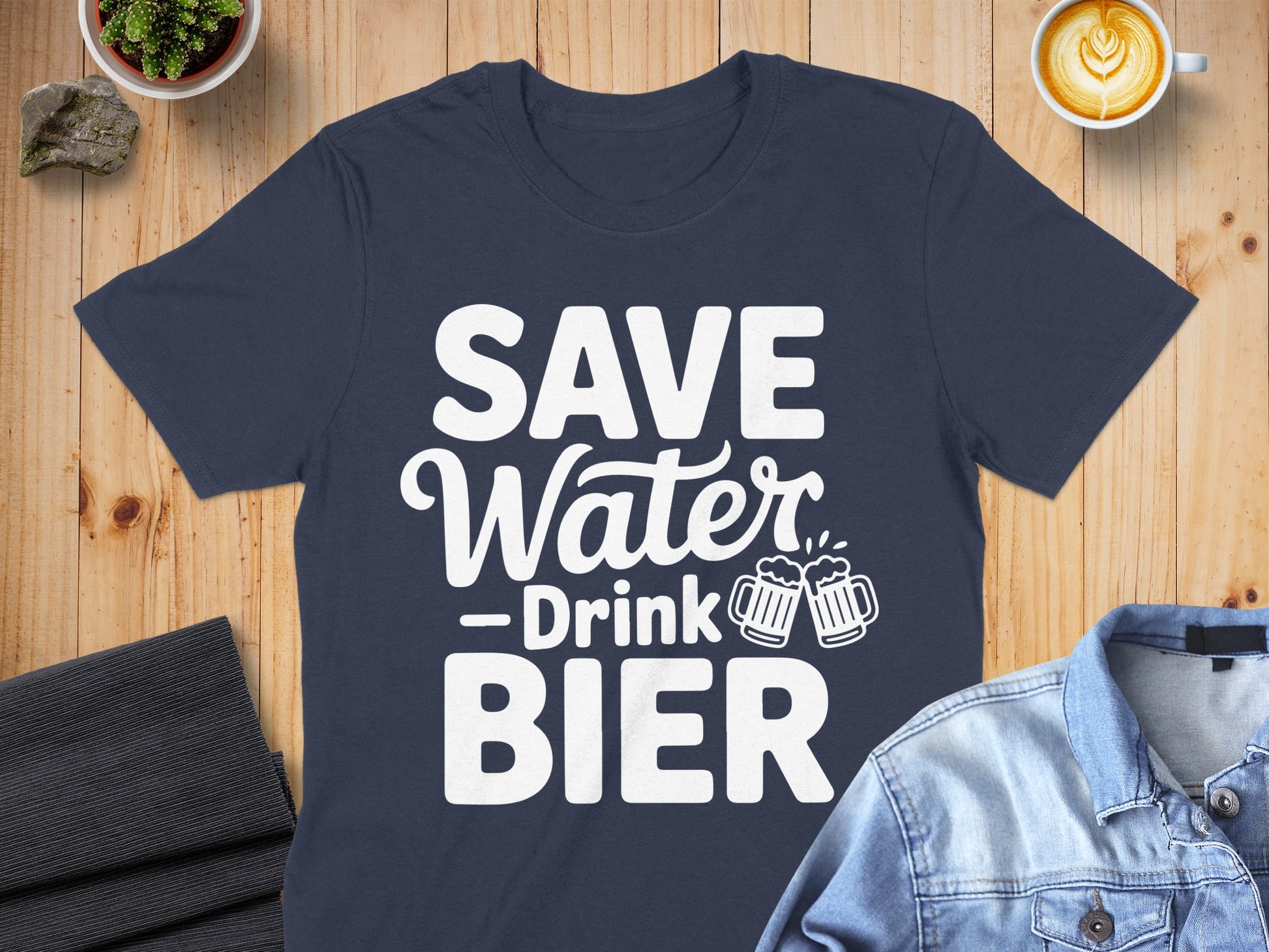 Save Water Drink Bier Graphic Navy Blue T-Shirt