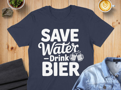 Save Water Drink Bier Graphic Navy Blue T-Shirt