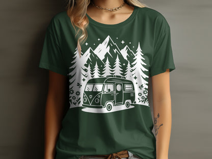 Vintage Camper Van and Mountains Graphic Tee