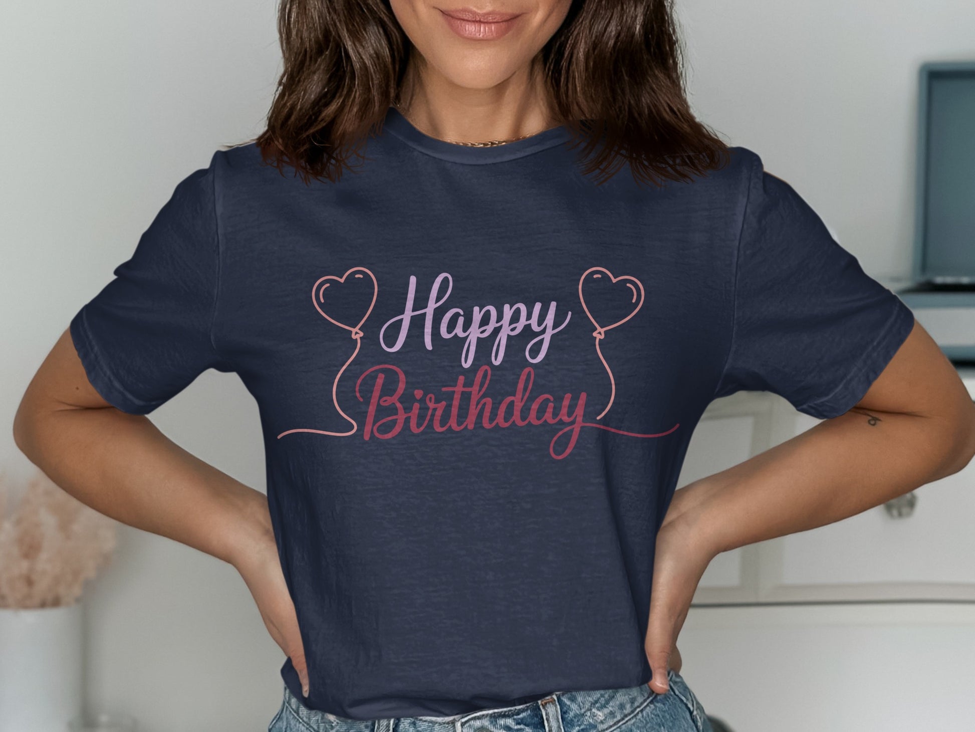 Happy Birthday Graphic Tee with Heart Balloons