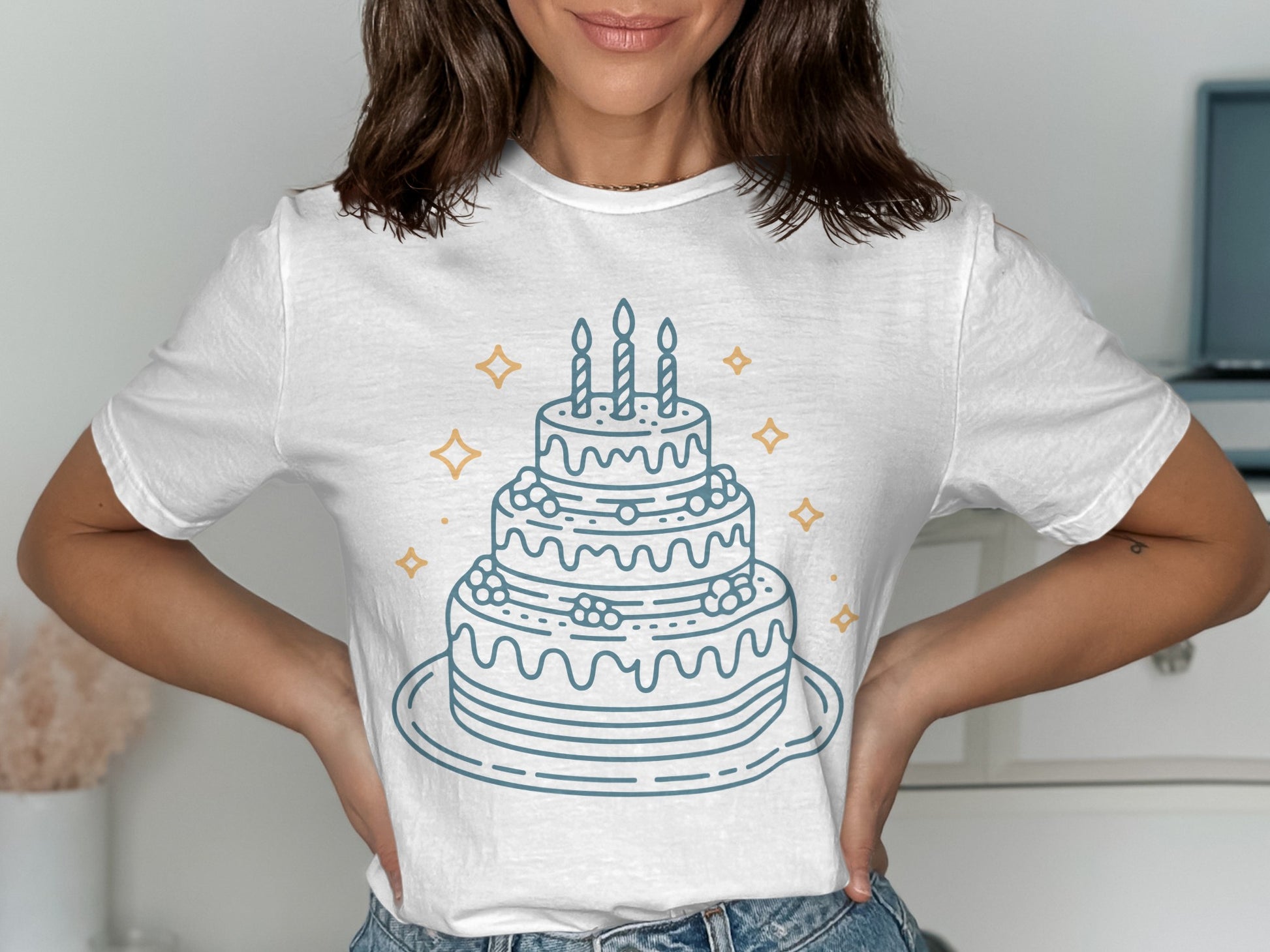 Multi-layer Birthday Cake Graphic T-Shirt