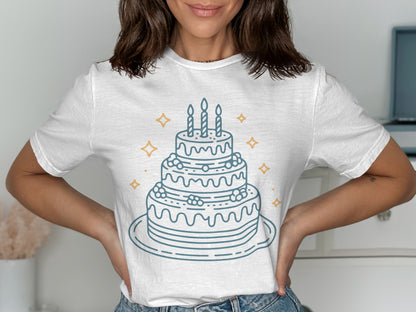 Multi-layer Birthday Cake Graphic T-Shirt