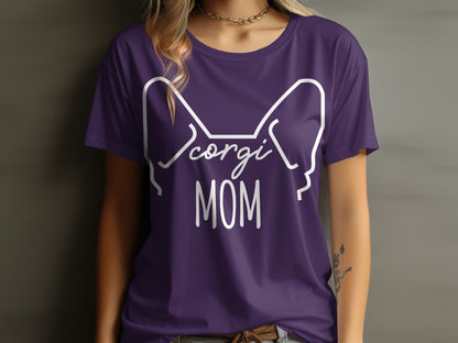 Purple Graphic Tee with Corgi Mom Design Shirt