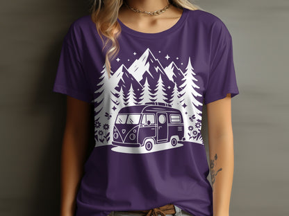 Purple T-Shirt With Van and Mountains Graphic