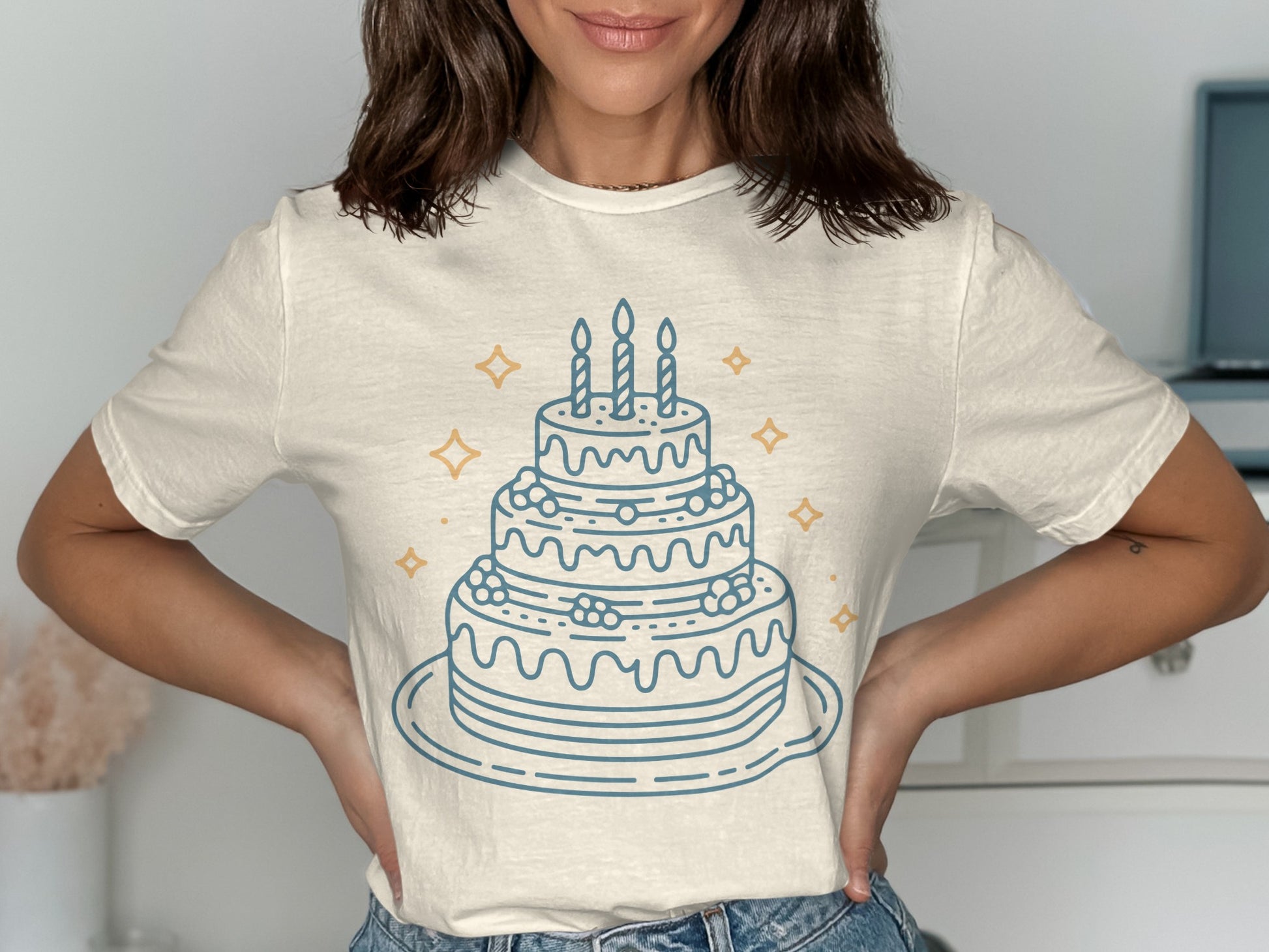 Graphic Tee Shirt with Birthday Cake Illustration