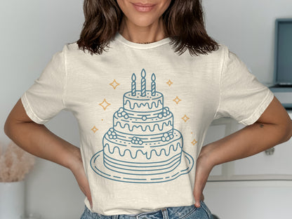 Graphic Tee Shirt with Birthday Cake Illustration