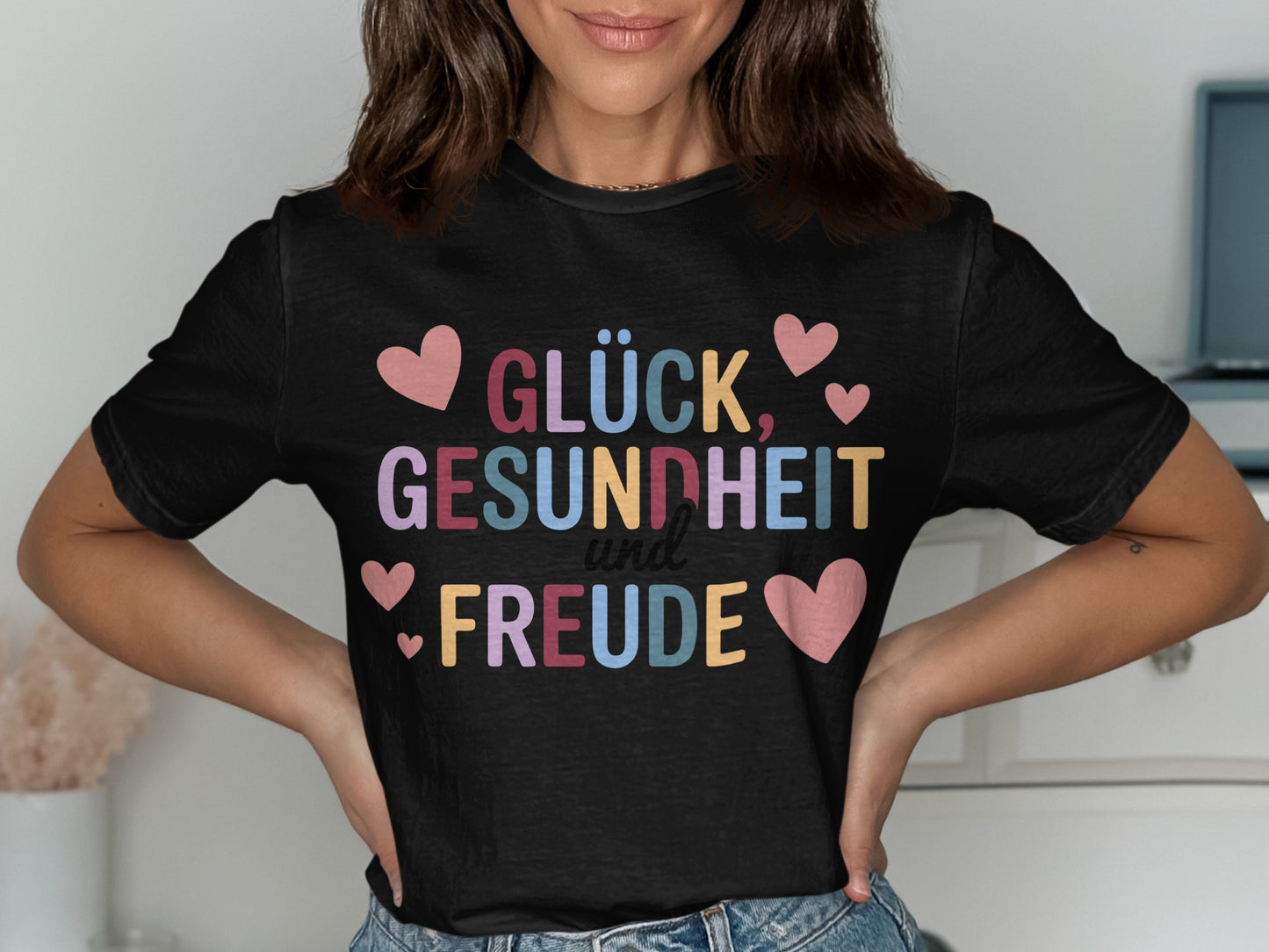 Glück Gesundheit und Freude Heart Design Shirt