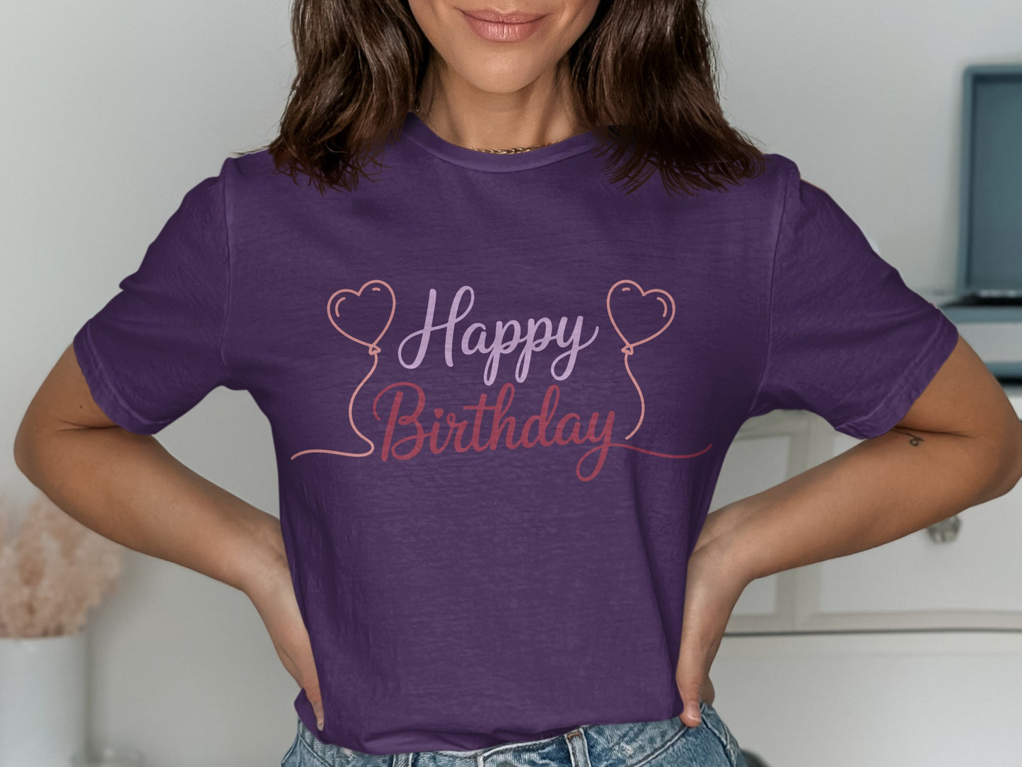 Happy Birthday Shirt with Heart Balloon Design