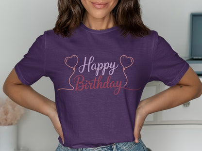 Happy Birthday Shirt with Heart Balloon Design