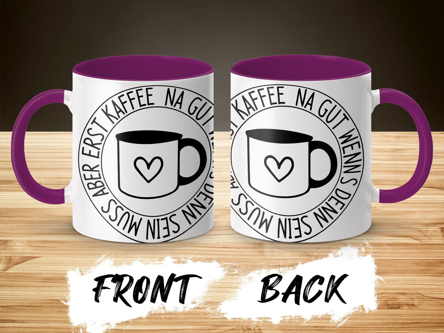 Funny Coffee Mug with Heart Design Front and Back