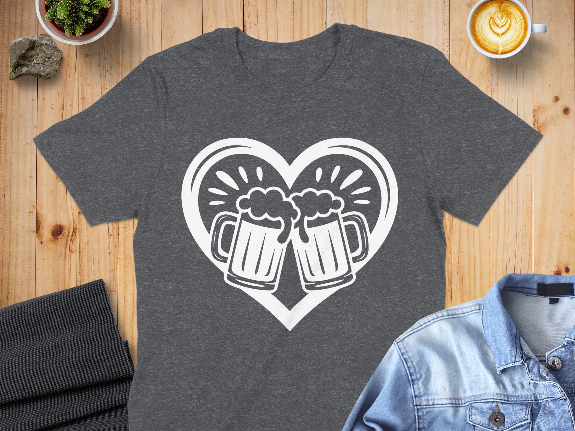 Heart Shaped Clinking Beer Mugs Graphic T-Shirt