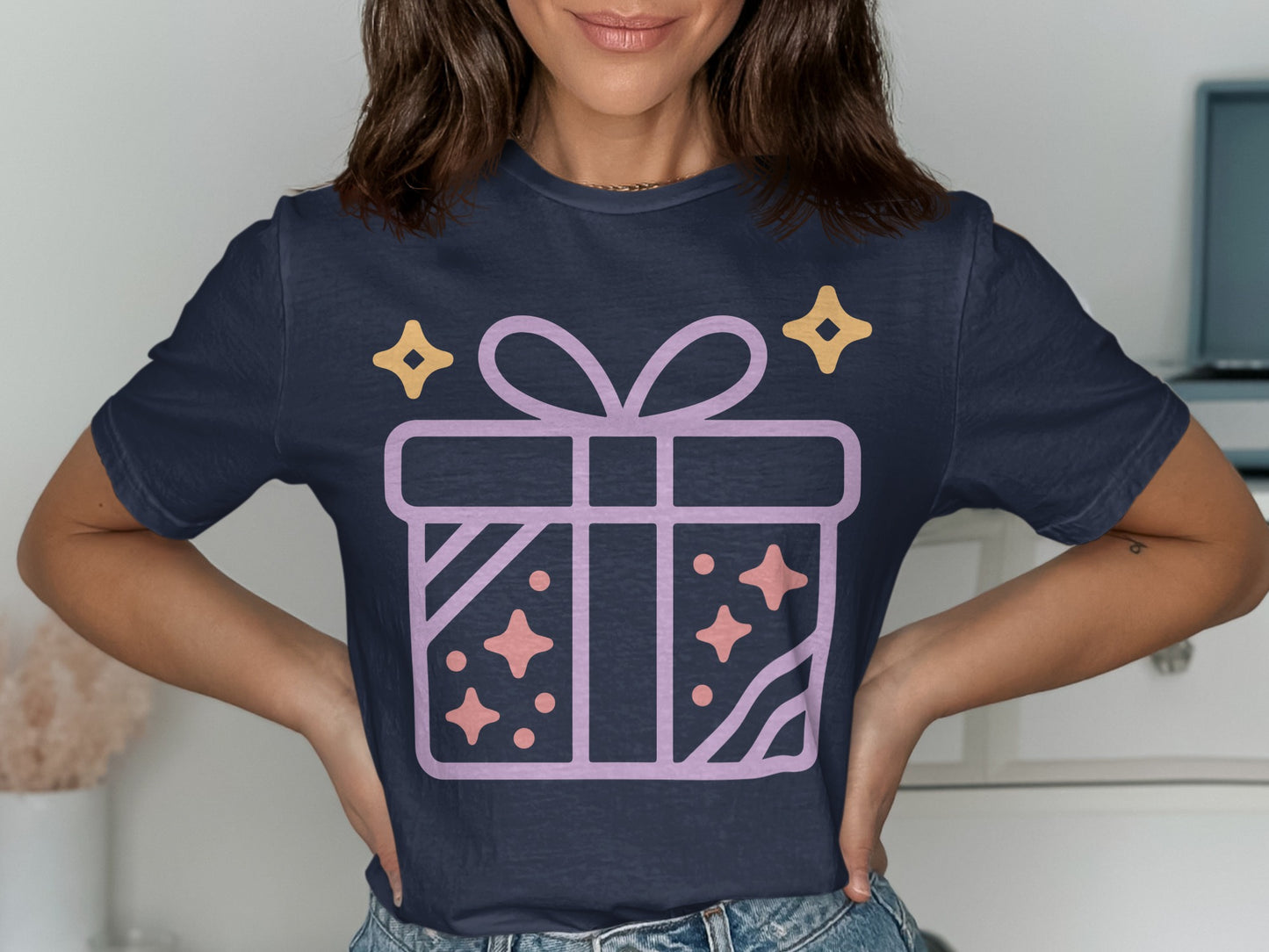 Graphic Tee with Gift Box Design for Casual Wear