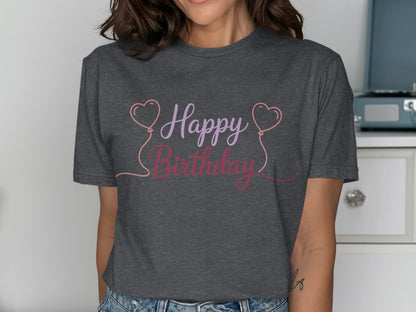 Happy Birthday with Heart Balloons on T-Shirt