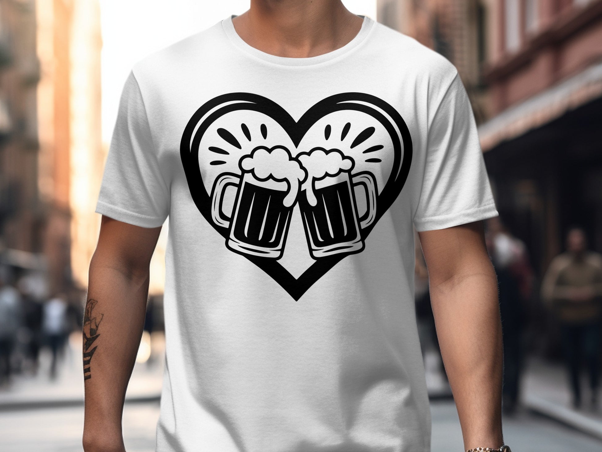 Heart with Clinking Beer Mugs Design Shirt