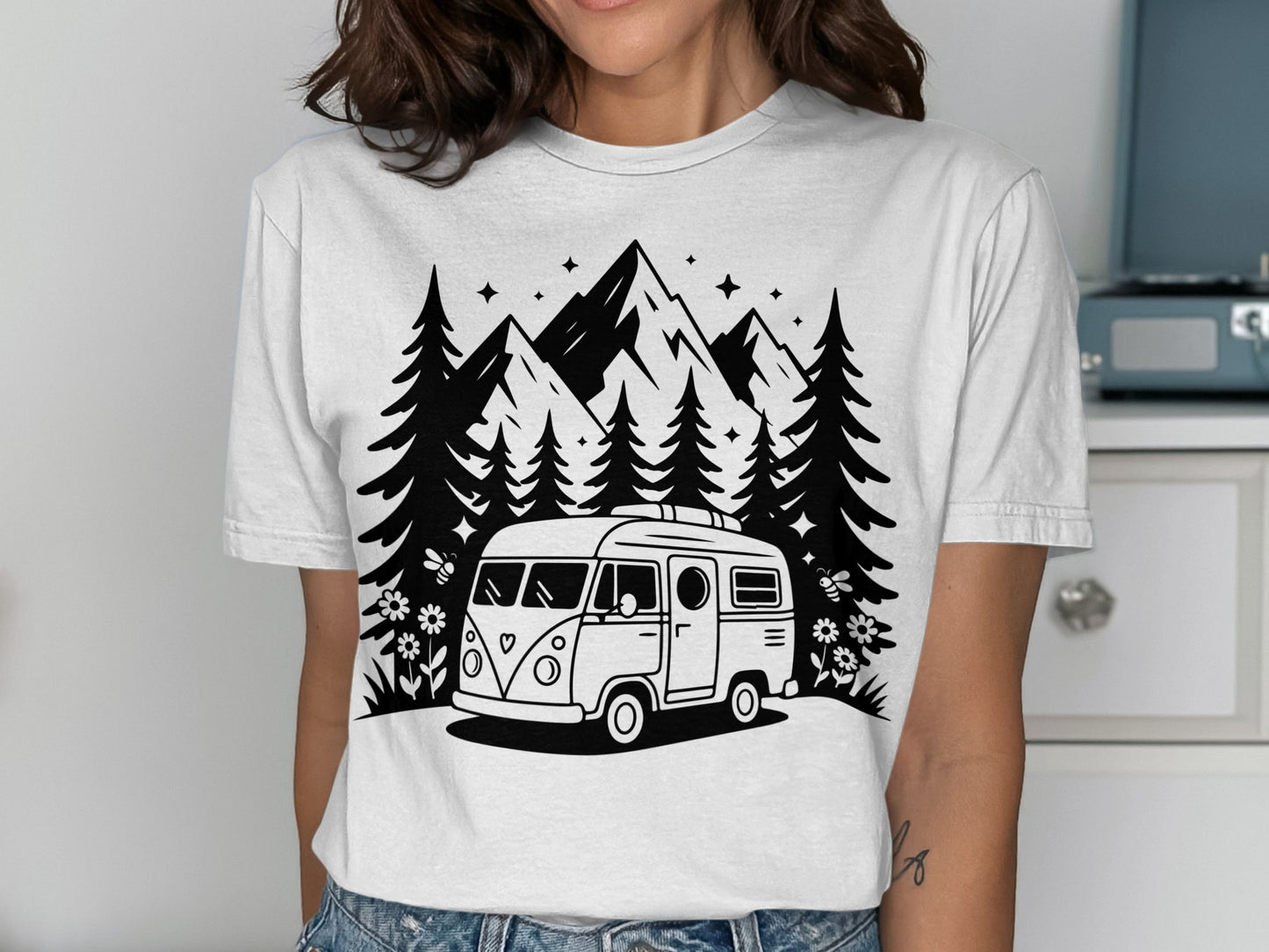 Retro Camper Van Mountains Adventure Tee