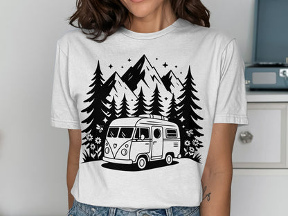 Retro Camper Van Mountains Adventure Tee
