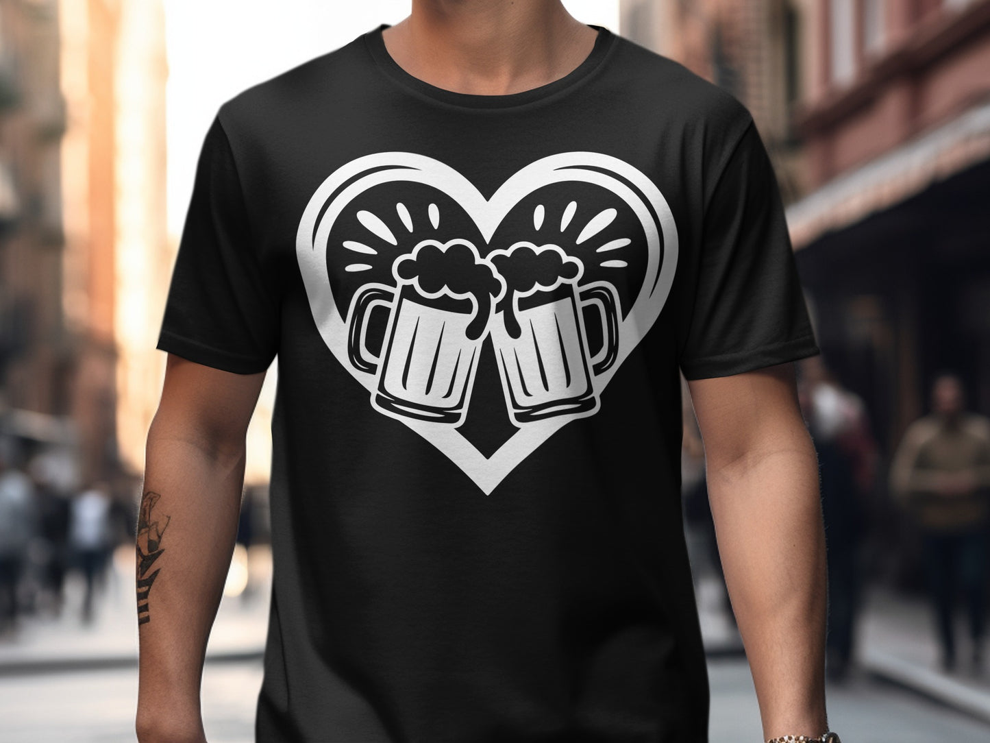 Heart and Cheers Design T-shirt for Beer Lovers