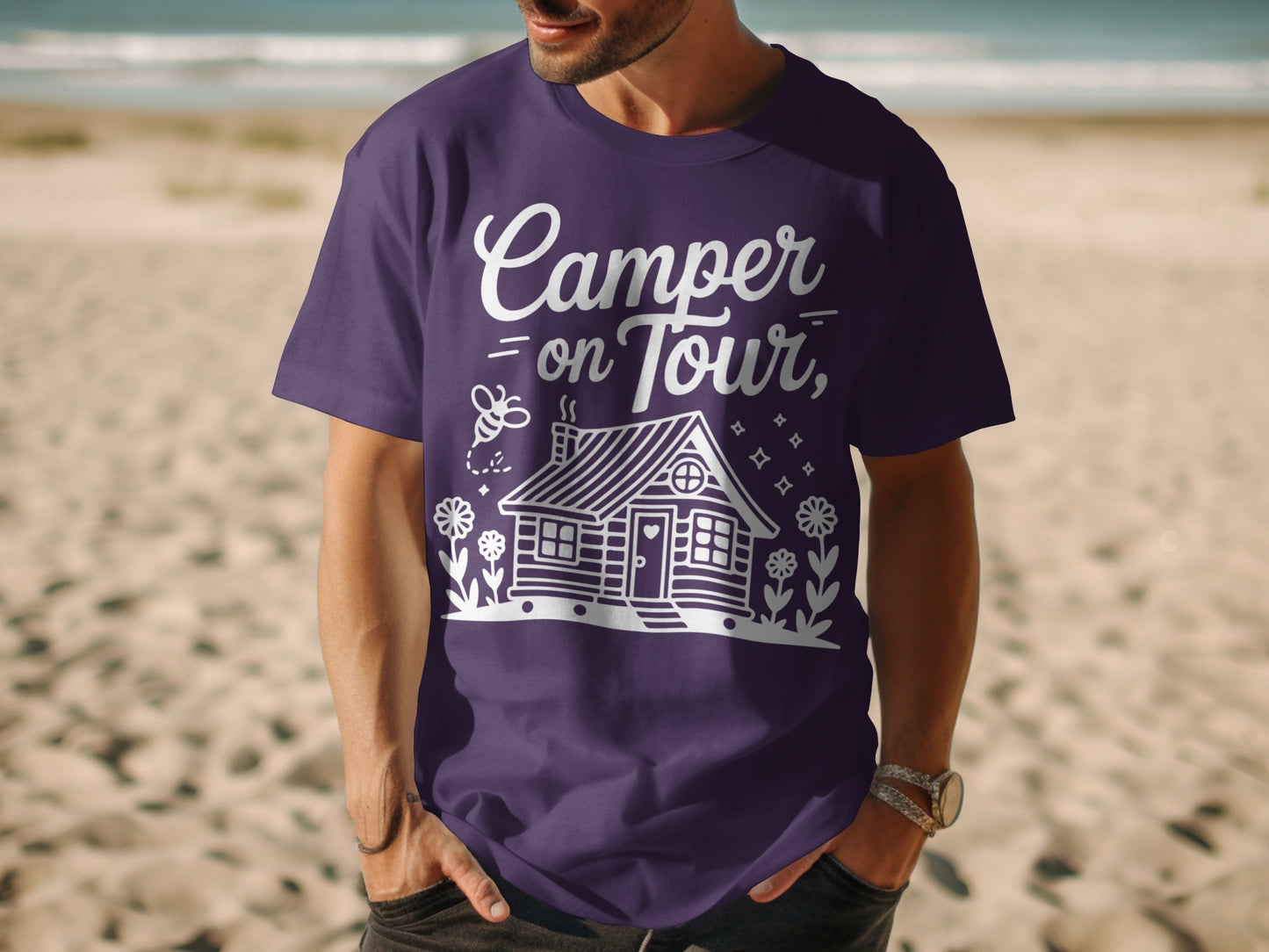 Camper on Tour Casual T-Shirt for Outdoor Adventures